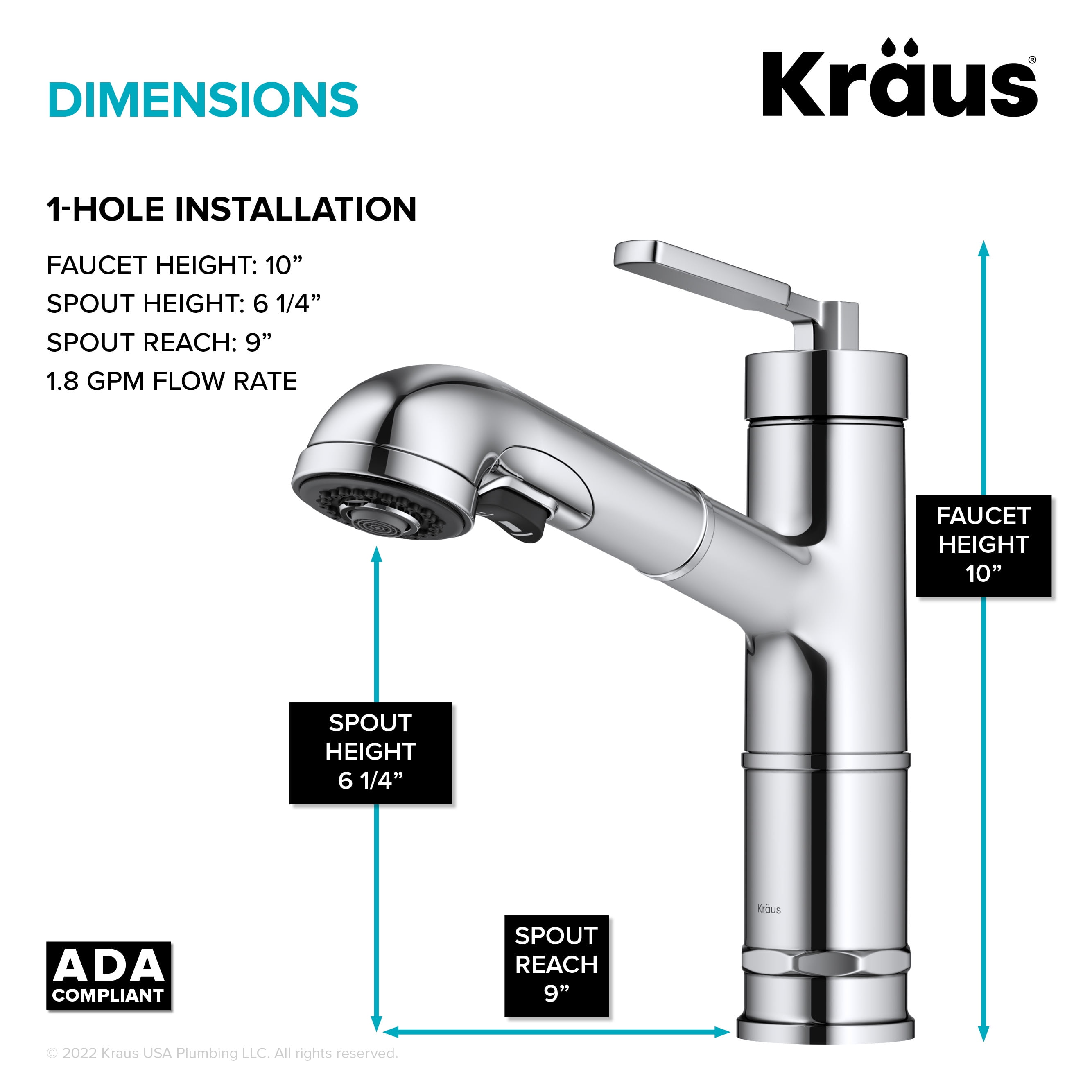 KRAUS Allyn Pull-Out Single Handle Kitchen Faucet in Chrome