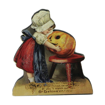 Northlight 4.25” Glittered Child Carving Pumpkin Vintage Sign Decoration - (Best Wood For Carving Signs)