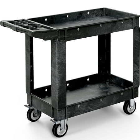 Dextrus Heavy-Duty Utility Cart, 550 lbs Load Capacity, 40 x 17 inch Rolling Plastic Service Cart with 2 Shelves, Black