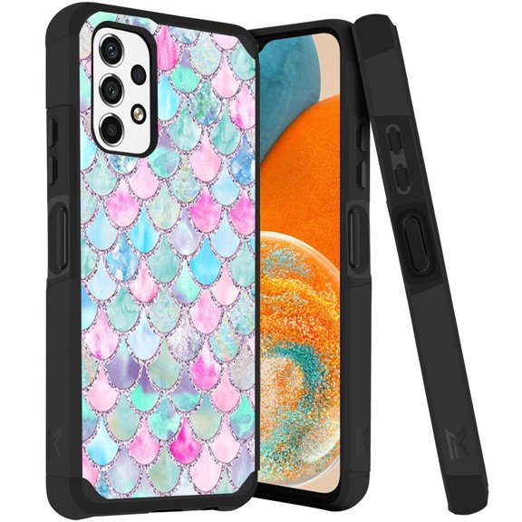 ANJ  Rugged Dual Layered Shockproof Slim Hybrid Case   Tempered Glass Cover Compatible with Samsung Galaxy A23 5G - Mermaid Scales
