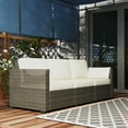 thumbnail image 6 of Outsunny Wicker Patio Couch, PE Rattan 3-Seat Sofa, Outdoor Furniture with Deep Seating, Cushions, Steel Frame, Cream White, 6 of 9