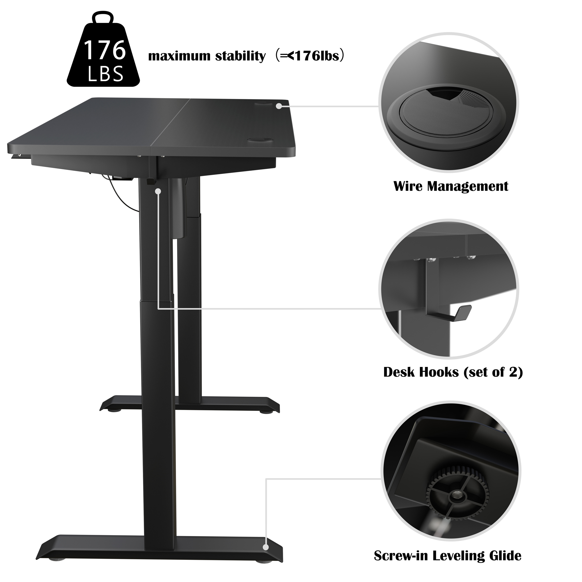 Sobaniilo 48" x 24" Electric Standing Desk with Splice Board, Black - image 2 of 7