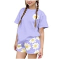 thumbnail image 2 of Amidoa Girls 2 Piece Outfits Summer Clothes Short Sleeve Floral Print Cute T-Shirt and Casual Shorts Kids Clothing Sets,Purple Size 5T, 2 of 6