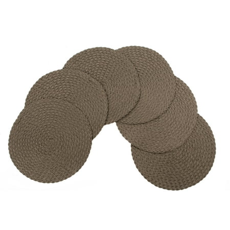 

Daisy Woven Braided Table Placemats 15 Inches Round Set of 6 Non-Slip Dining & Kitchen Table Mats Charcoal