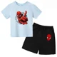 thumbnail image 4 of Conjunto de 2 piezas de camiseta y pantalones cortos con estampado de Spiderman de Marvel Avengers, ropa de verano para niños y niñas, traje informal de moda para adolescentes, 4 of 5
