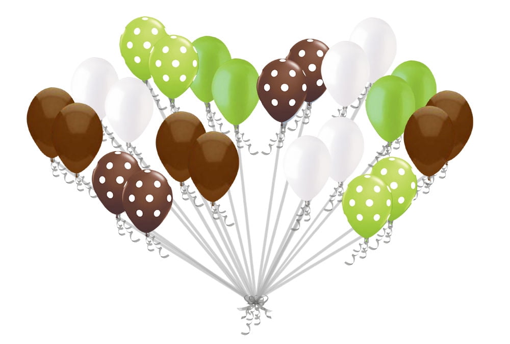 24 pc Brown & Lime Green Polka Dot Latex Balloons Party Decoration Baby Boy