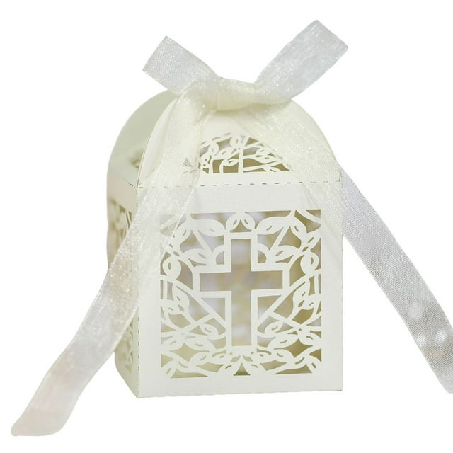 50 Pieces Gift Boxes Snack Chocolate Cookie Package Snack Package Holder Paper Holder Paper Decorative Atmospheres Packing Ribbon Hollow Container Beige