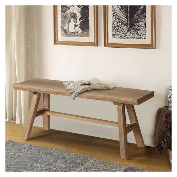 39" Farmhouse Bench, Rustic Solid Wood Dining Bench, Entryway Seat for Indoors, Easy Assembly, Natural Finish