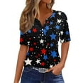 thumbnail image 2 of Red White and Blue Shirts Women 4th of July Shirts for Women Womens Patriotic Blouses Memorial Day T Shirt Ladies Independence Day Printed Button Up Three Quarter Sleeve 3/4 Sleeve V-Neck Tops/Shirt, 2 of 5