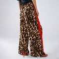thumbnail image 4 of Women's Casual Pants Drawstring Leopard Print Color Block Side Striped Straight Leg Wide Leg Loose Pants Yellow L, 4 of 7