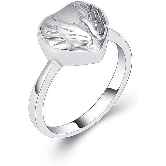 Angel Wings Heart Cremation Jewelry Urn Ring for Ashes Women Finger Ring Keepsake Memorial Jewelry Hold Loved Ones Ashes