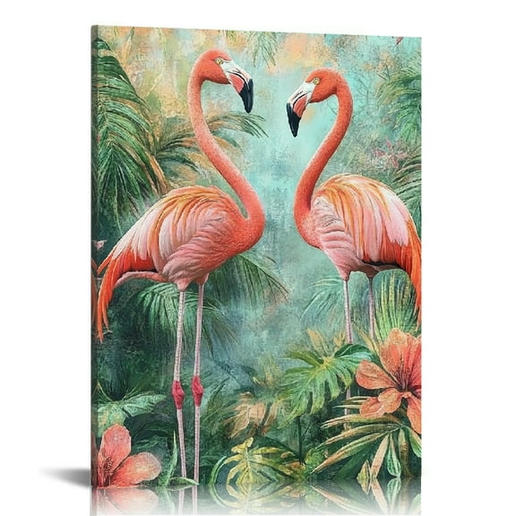 FCXZI Flamingos Tropical Flowers Canvas Print Wall Decor 12x16 12x16in