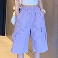 thumbnail image 2 of WAYUTE Shorts for Girls Elastic Waist Summer Solid Color Outerwear Bermuda Shorts with Multi Pockets for Kids Thin Breathable Athletic Casual Outdoor,Purple, 2 of 5