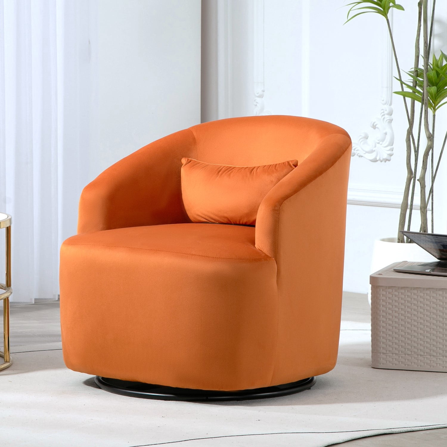 US Pride Furniture Accent Chair with Barrel-shaped Design and 360 Degree Swivel Feature Red Orange