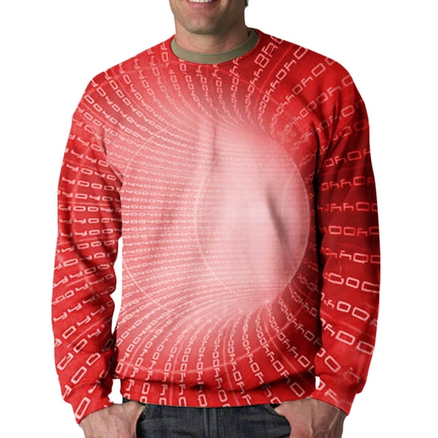 Pompotops Hommes Décontracté Col Rond Manches Longues Pull Imprimé 3D Chandails en Molleton Blouse en Solde