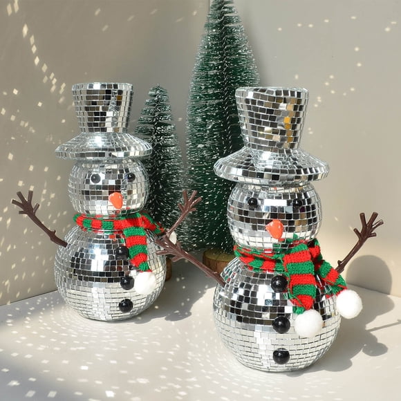 Rvkxad Disco Snowman Ornament, Mirror Reflective Snowman with Knitted Scarf for Home Decor, Christmas Snowman Decor, Holiday Figurines