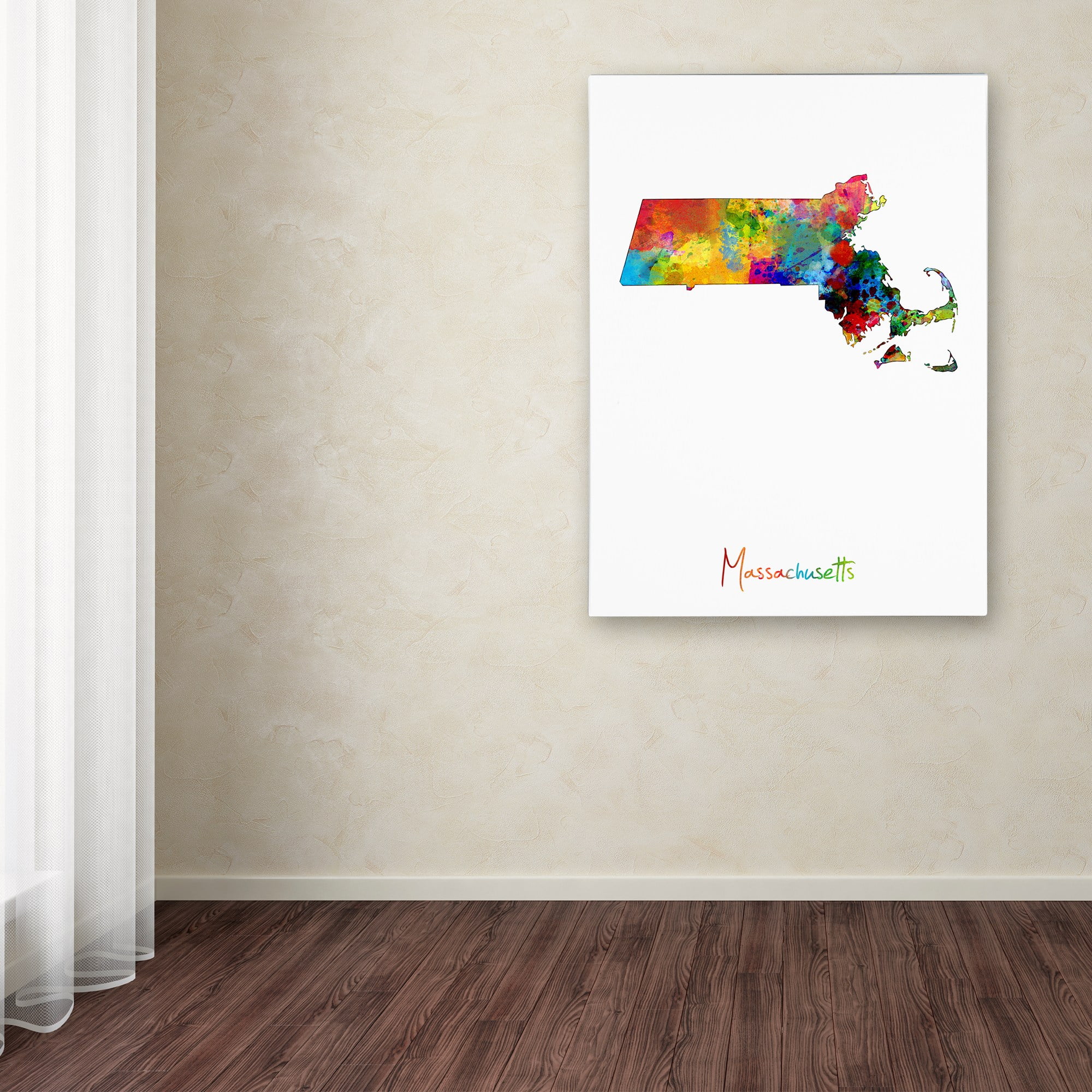 Trademark Fine Art "Massachusetts Map" Canvas Art by Michael Tompsett