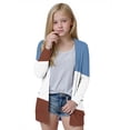 thumbnail image 3 of MKOSPLRT 5-14 Years Girls Color Block Print Long Sleeve Open Front Cardigan Casual Button Down Knee Length Coat with Pockets, 3 of 7