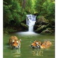 thumbnail image 3 of Ambesonne Savannah Duvet Cover Sets, Siberian Tigers in Lake, 2-Twin, Reseda Green and Orange, 3 of 4