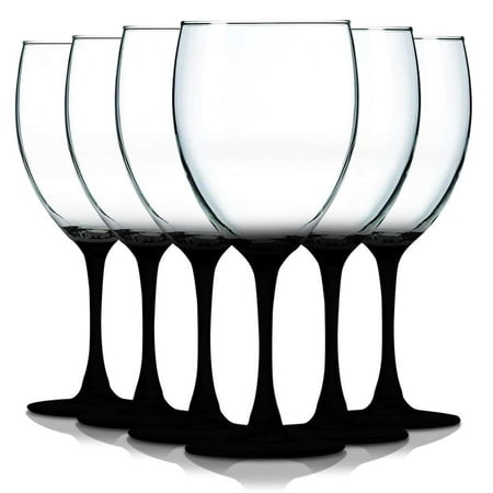 Amber Depression Glass Midnight Black Nuance Wine Glassware with Beautiful Colored Stem Accent - 10 oz. set of 6- Additional Vibrant Colors Available by TableTop King ()