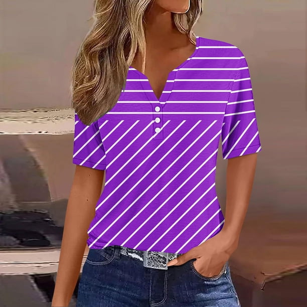 Fiudx Ofertas de La Semana Blusa de Manga Corta Estampada a La Moda para Mujer, Blusas Informales con Cuello En V
