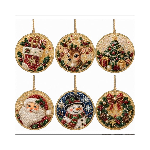 Dpityserensio 6PCS Christmas Ornaments DIY Pearl Diamond Art Kits for Adults Christmas Pearl Art Kits for Holiday Hanging Christmas Tree Decorations