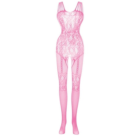 Fesfesfes Sexy Womens Lingerie Fishnet Jumpsuit Open Crotch Seamless Mesh Netting Stockings Hollow Out Babydoll Bodysuit Sleepwear Clearance Under $10