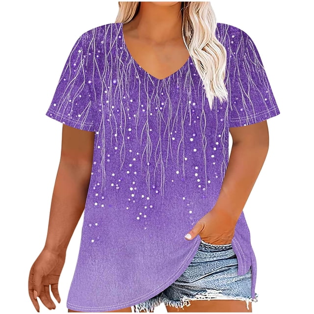 Short pour Femmes Col en V Manches Courtes Imprimé Base Chemise pour Femmes, Haut Décontracté Grande Taille Imitation Rack