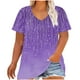 thumbnail image 1 of Camiseta de Base de Impresión de Manga Corta con Cuello en V para las Mujeres, Más Tamaño Estante de Imitación Casual Superior, 1 of 9