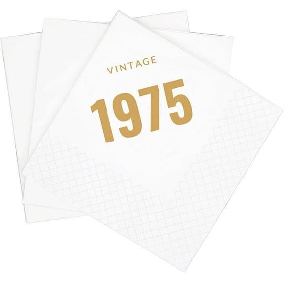 20pcs Vintage 1975 50th Birthday Cocktail Napkins, Gold Vintage 1975 Disposable Paper Beverage Cocktail Napkins for His Her Fifty 50th Birthday Party, , 5x5" (1975 Gold) 5"x5"