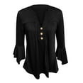 thumbnail image 6 of Teissuly Women's Casual Trumpet 3/4 Sleeve Buttoned Basic Ruched Tops Pleated T-shirts Blouses, 6 of 7