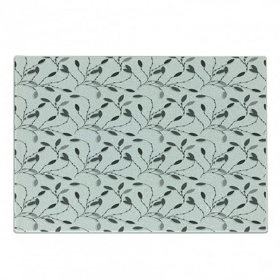 Grey Cutting Board, Contemporary Graphic of Fall Autumn Leaves and Branches Simple Pure Shabby Art, Decorative Tempered Glass Cutting and Serving Board, Small Size, Grey White, by Ambesonne