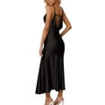 thumbnail image 4 of nerohusy Summer Satin Maxi Dresses for Women 2025 Cowl Neck Ruched Silk Formal Wedding Guest Spaghetti Strap Slip Dress with Slit Black,XS, 4 of 7