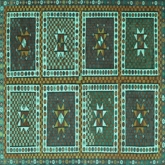 Ahgly Company Indoor Square Abstract Turquoise Blue Contemporary Area Rugs, 8' Square