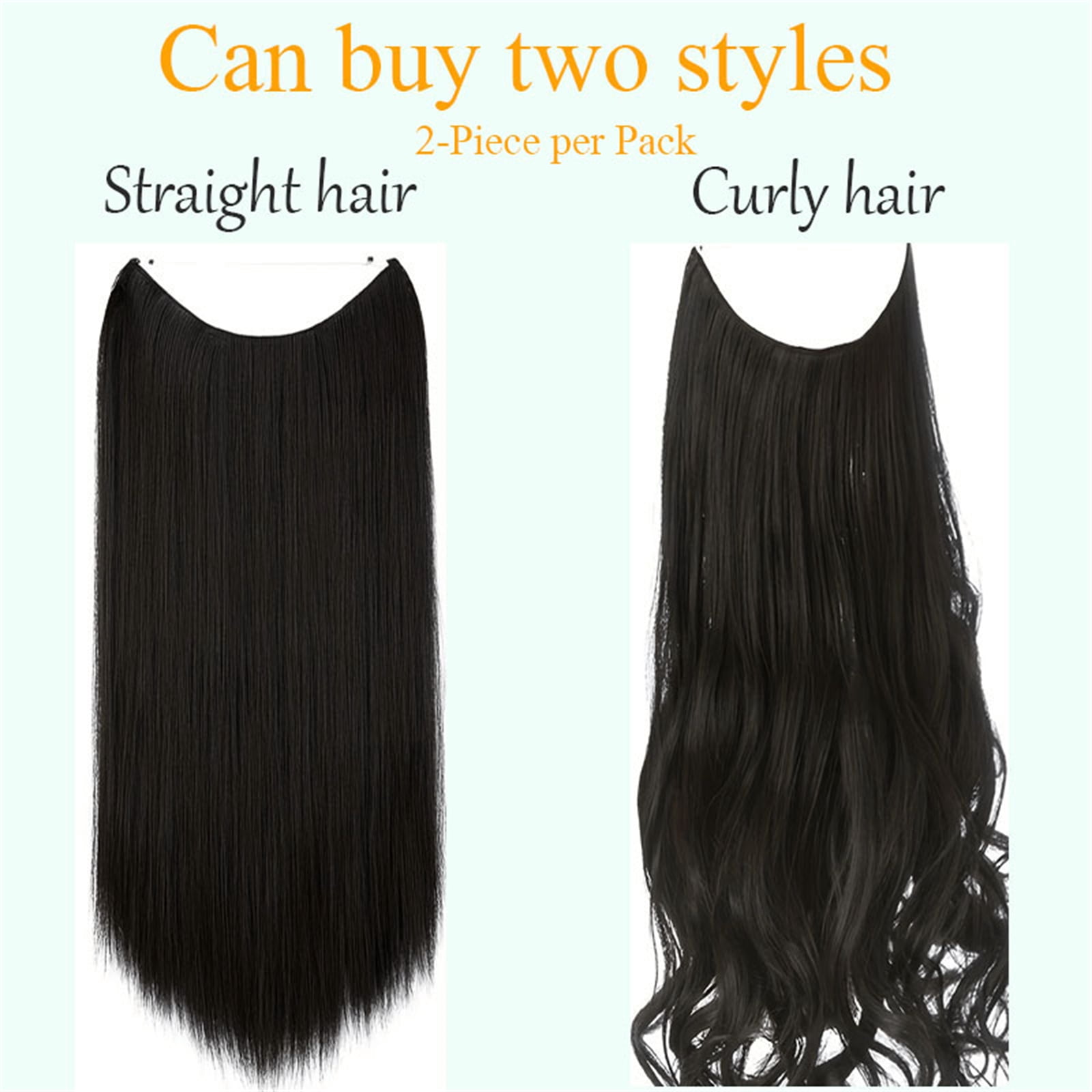 2 Pack 18 In Halo Hair Extensions, Glueless Wigs Pre Plucked Pre Cut, Synthetic Fiber Wig for Women