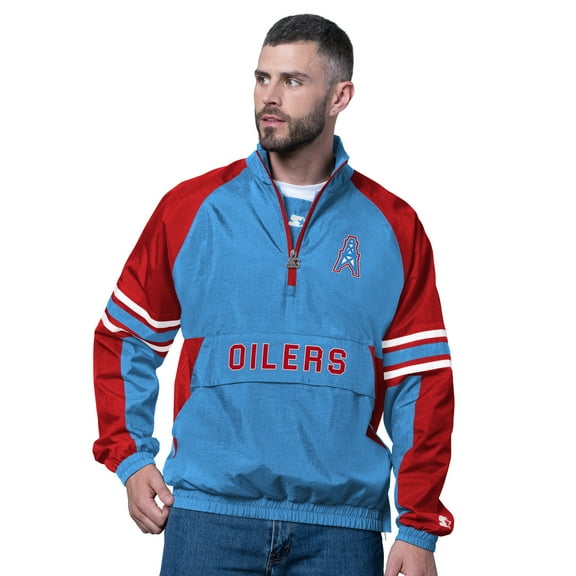 Men's Starter Light Blue Houston Oilers Gridiron Classics Vintage Logo Prospect Half-Zip Pullover