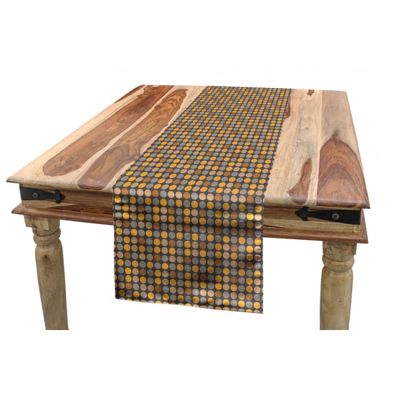 Abstract Table Runner, Continuous Symmetrical Dots in Retro Style Arrangement Pattern, Dining Room Kitchen Rectangular Runner, 3 Sizes, by Ambesonne