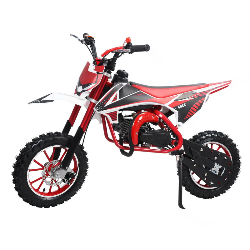 Floseru 49cc Kids Dirt Bike Gas Dirt Bike, 2-Stroke Motorcycle for Kids, Pull Start Dirt Bikes, 10" Big Wheel Minibike Motorbike with Front Rear Disc Brakes, Shock Absorption