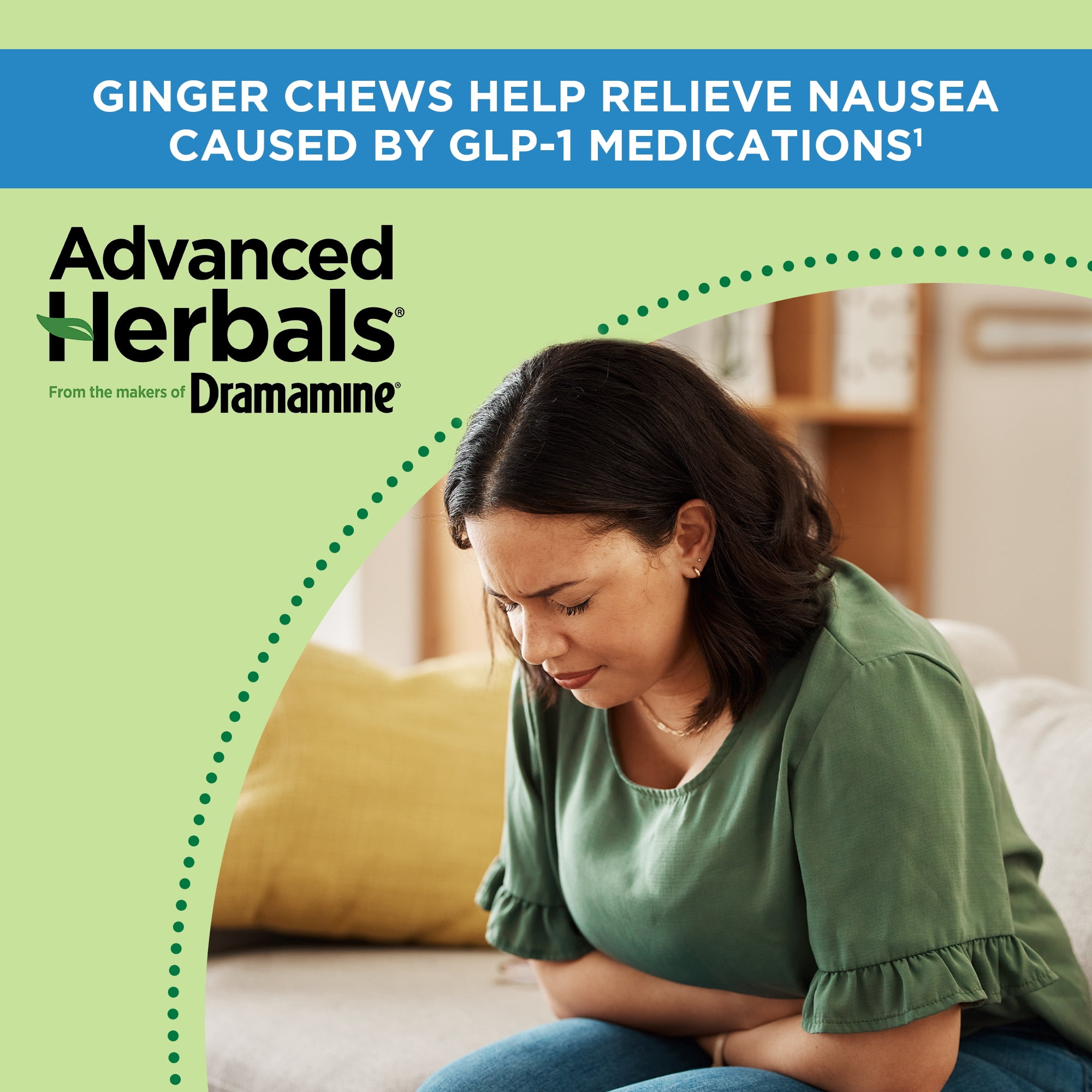 Advanced Herbals by Dramamine, Ginger Chews, Nausea Relief Soft Chews Lemon-Honey-Ginger, 20 Ct