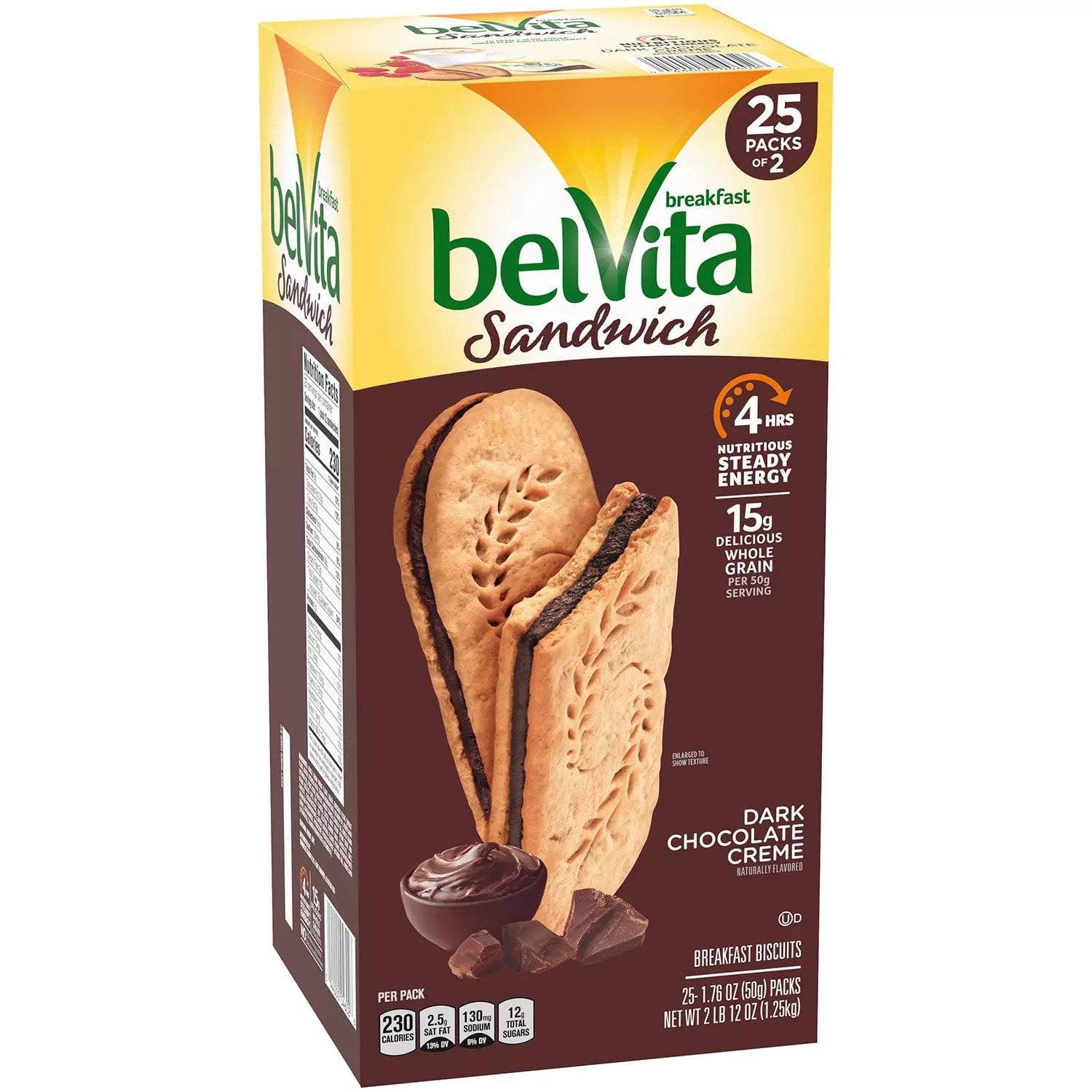 belVita Sandwich Dark Chocolate Creme Breakfast Biscuits 2 per Pack. 25 Pk.