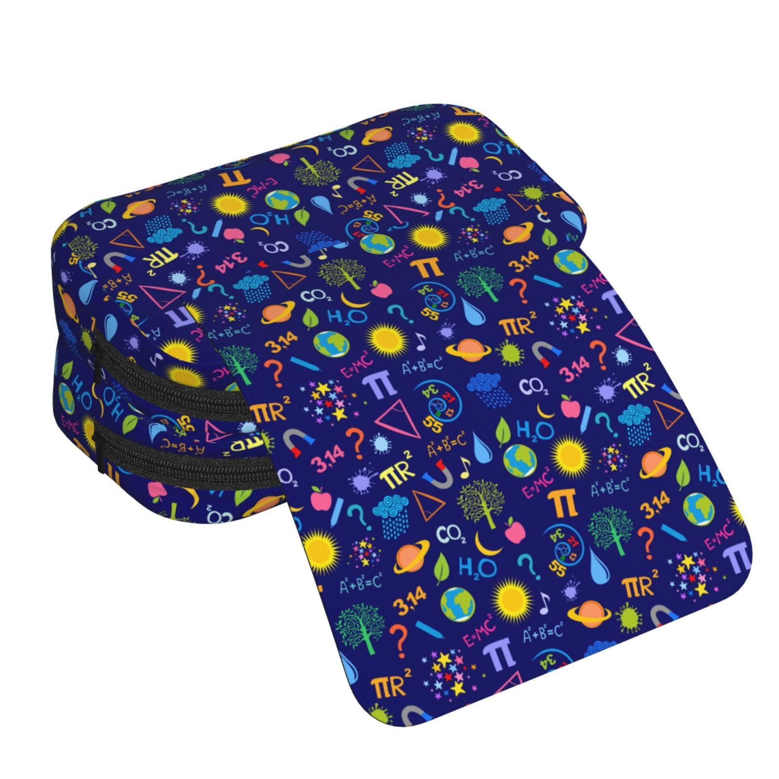 Rateoe Mathematics And Chemistry Pattern Double Clamshell Pen Case, Storage Organizer with Two Zipper Compartments– Holds Up to 50 Pencils & Pens