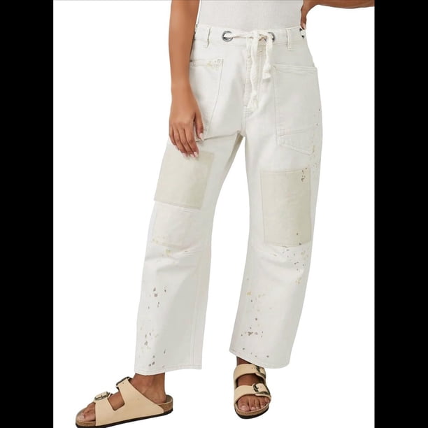 Pantalones Vaqueros Holgados de para Mujer, de Tiro Bajo, con Parches y Pernera y Bolsillos. M