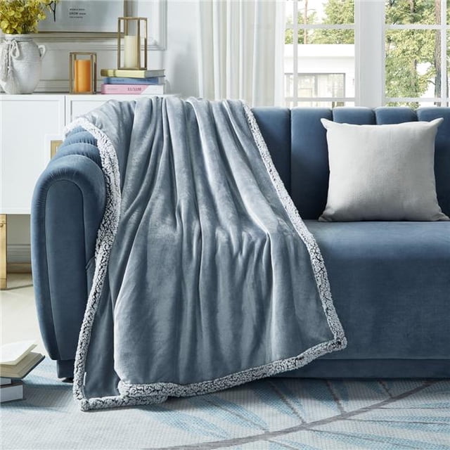 Cozy Tyme T173-20LBC-UE Couverture en Flanelle Réversible Sherpa 50 x 60 Po, Bleu Clair
