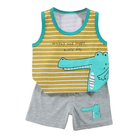 Soepste Baby Boy Summer Clothes Sleeveless Tank Tops Vest T-Shirt + Casual Shorts Toddler Outfits Set