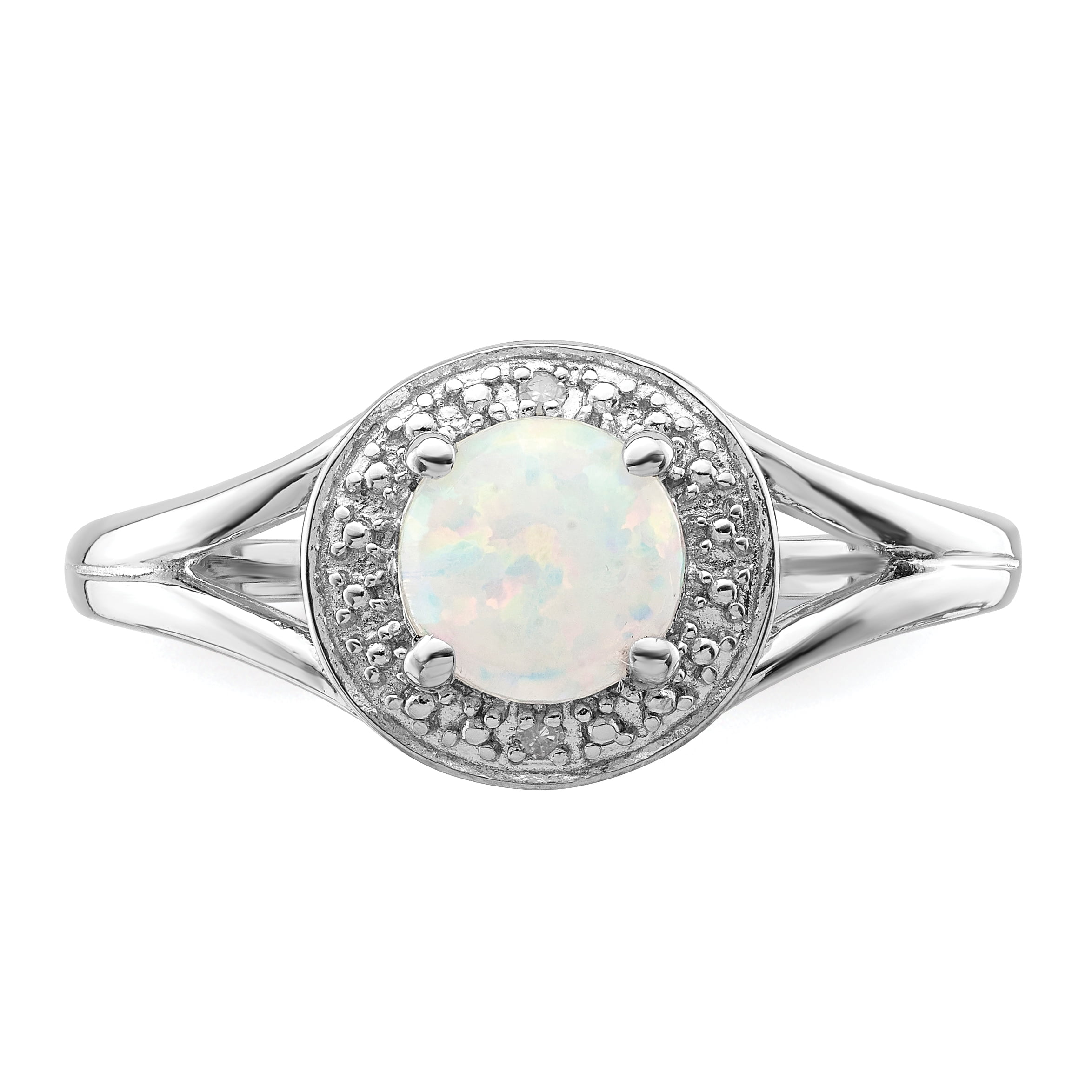 Sterling Silver .01 Ctw Diamond & Round Created Opal Ring Size 6