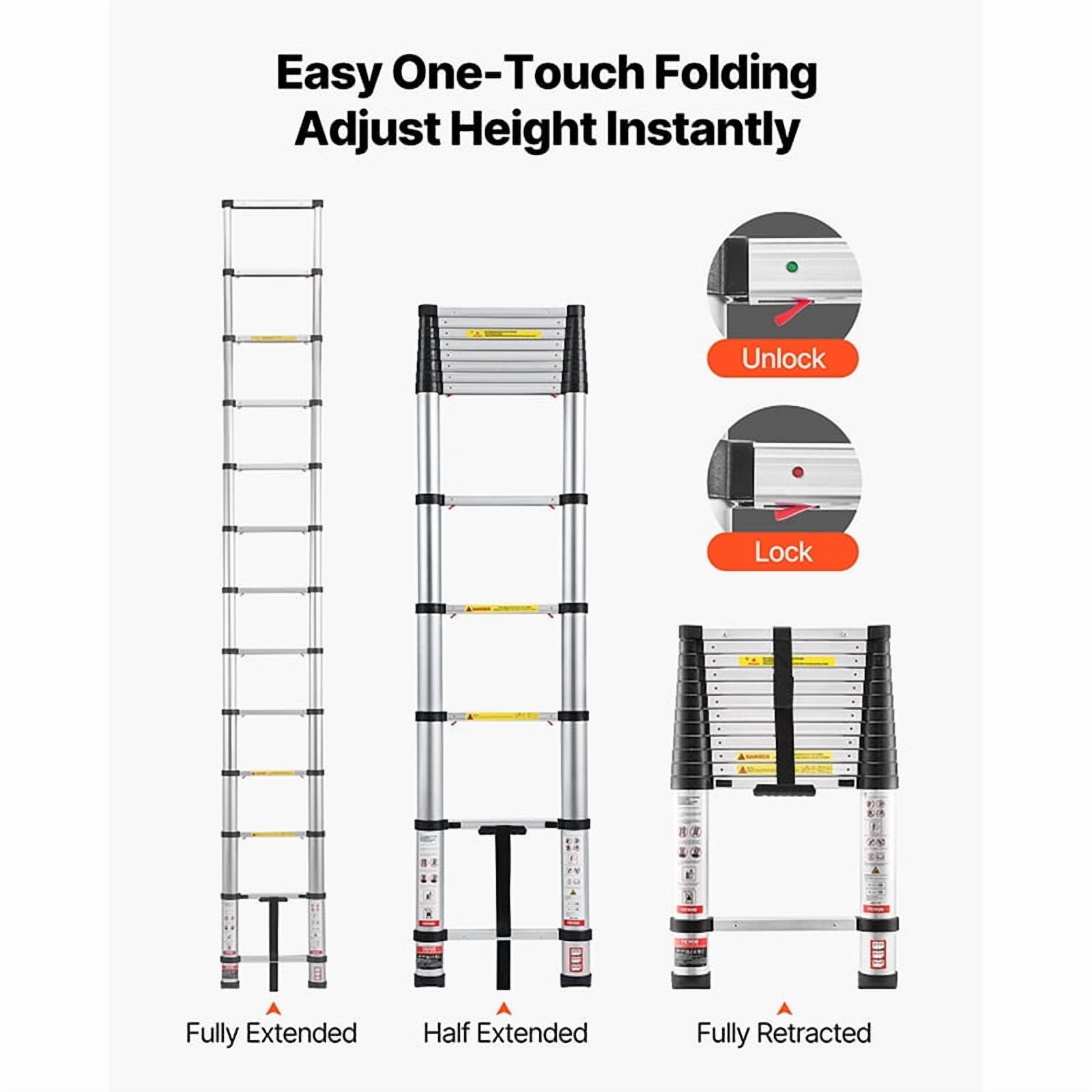 KFFKFF 12.5-Foot Telescoping Ladder, 330 Lbs Capacity, Silver photo 3