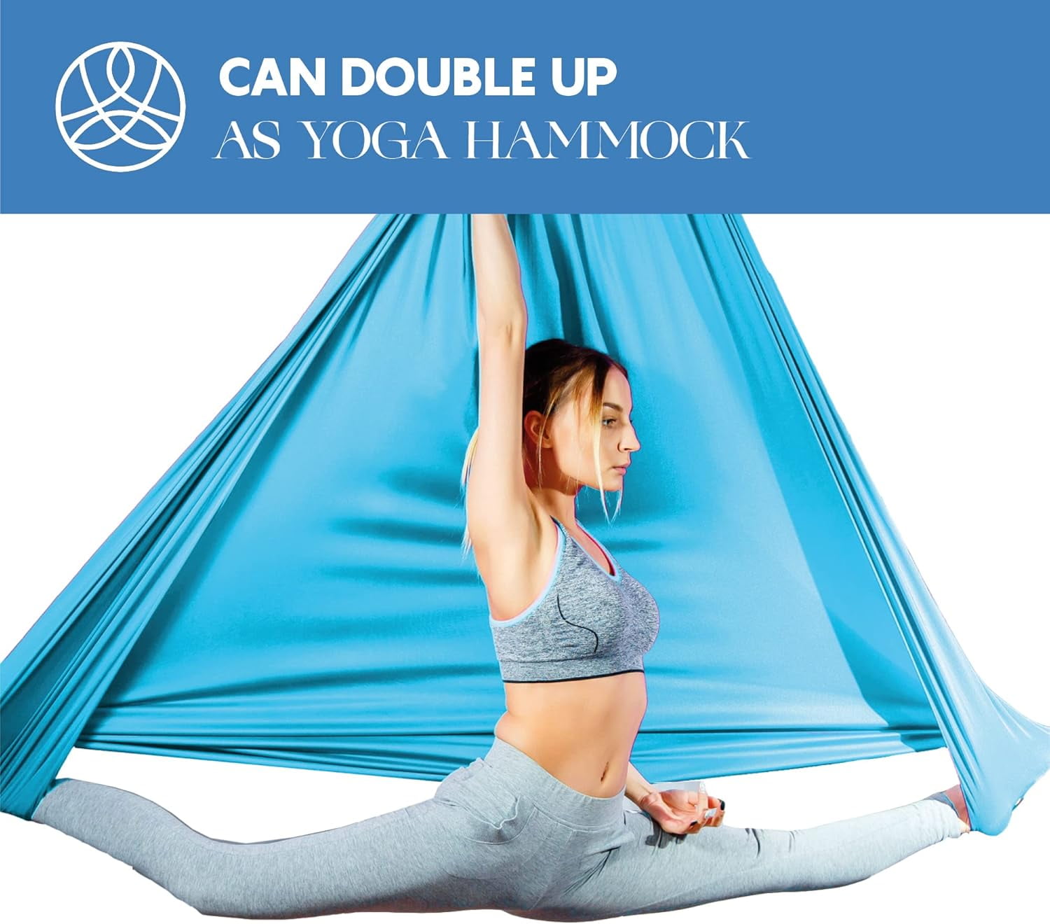 Aum Active Aerial Silks Yoga Sling Hammock Starter Kit - 9 Yd Tricot Fabric, Blue