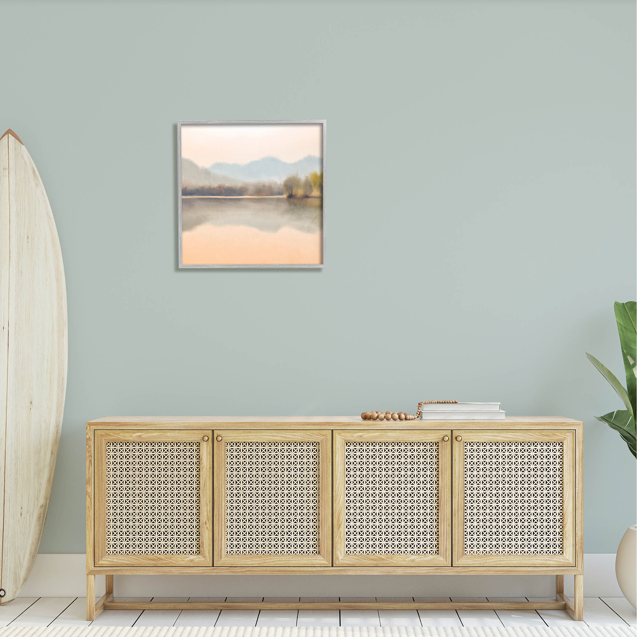 Stupell Industries Serene Sunrise Lake Mountain Reflection Graphic Art Gray Framed Art Print Wall Art, Design by Kim Allen