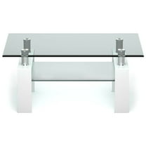Canddidliike Rectangle Glass Coffee Table with Metal Legs for Living Room-White, Dining Coffee Table for Living Room and Office