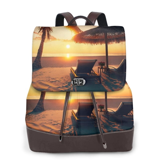 Balery Hawaiian Sunset Beach Mochila de Cuero para Mujeres, Gran Capacidad, Bolsa de Viaje Multifuncional, Mochila de Cuero y Bolsa de Hombro para Mujeres